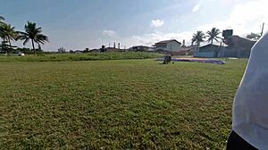 pov wild encounter in public on the beach with oral and lesbian