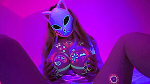 Neon Glow Masked Hottie with Massive Tits Masturbates Wildly with Anime Moans - Lilykoti