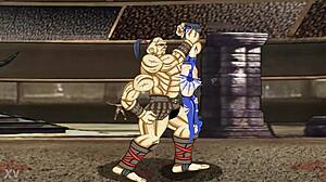 Kitana horká ninja dostává ránu do břicha v zápase