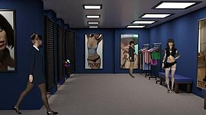 i saw an office lady masturbating with a dildo in the public fitting room in hentai game