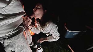 Wife BENT OVER and USED outside at camp TRYING to get caught