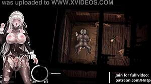 ¡Monja grita mientras aldeanos se corren dentro en juego hentai!