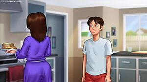 Может ли пышная милф мачеха Дебби справиться с рогатыми арендаторами и её натуральными сиськами в Summertime Saga?