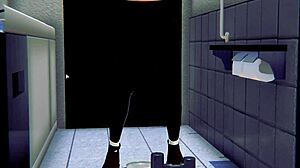 I explore the toilet with the brunette in the game