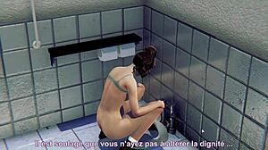 I explore the toilet with the brunette in the game