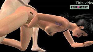 Animated porn shows japanese man fucking indian bhabhi in doggy while she rubs pussy then mutual masturbation.