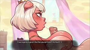 pig princess gets oiled for massive boobs titjob in hentai game episode 4