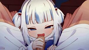 Gawr Gura drká čurák v hentai handjobu