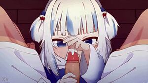 gawr gura strokes cock in hentai handjob