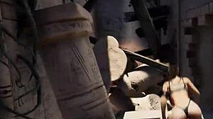 Gammel statue vågner for at fylde Laras fisse med sæd i 3d hentai spil