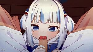 gawr gura strokes cock in hentai handjob