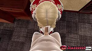 Elf natal bagi blowjob terpanas kepada kontol besar di atas katil animasi 3D porn