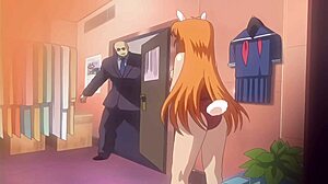 Bunny hooker in uniform gets hardcore anal fucking by business men in intense hentai scene