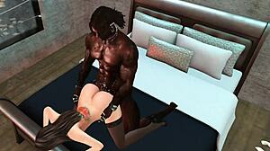 Babydoll takes huge black cock deep, squirts cum in intense machinima fuck.