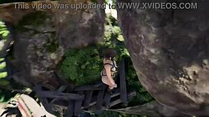 lara croft intensely stretches tight pussy with thick glass bottle in hentai game