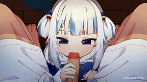 gawr gura strokes cock in hentai handjob