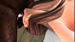 Babydoll takes huge black cock deep, squirts cum in intense machinima fuck.