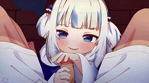 gawr gura strokes cock in hentai handjob