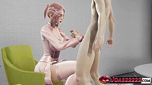 carola, the anime girl with big tits, gives a pov handjob to a big dick, licking and teasing it close up