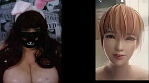 milf teases her huge natural tits watching hentai