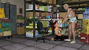 the cashier receives an unexpected facial in this 3d hentai game kink maker, surprising her routine
