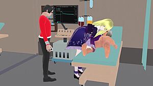 Lång blond ängel Eris tillfredsställer räddare i rymdskeppets sjukhus