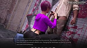 In the university, a pink-haired girl gives outdoor handjob and blowjob, ending with facial cumshot in taboo 3D hentai part 19