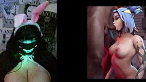 Отаку момиче с големи цици гледа хентай видео Rule 34 Valorant компилация