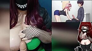 hotwife watching hentai while playing with big boobs