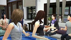 Ярка оргия парти чука развратни съседи в Sims 4 3D.