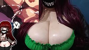 מילף ג'ינג'ית צופה הנטאי משחקת צעצועים בציצים גדולים