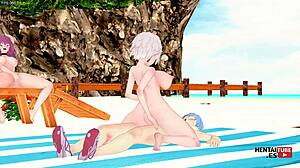 frieren hentai - himmel fucks frieren on the beach while aura watches them and masturbates - asian japanese anime manga porn