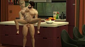 Hunky Sims 4 par bliver sensuelle i køkkenet