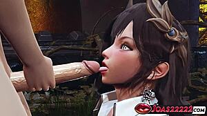 Tifa 3d hentai featuring pierced nipples - only tongue licking big dick handjob service and titfuck cumshot