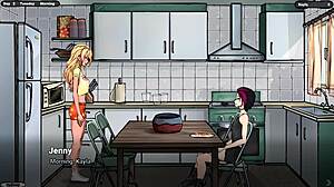 Jenny's first day as waitress? Hentai game!