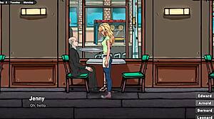 Jenny's first day as waitress? Hentai game!