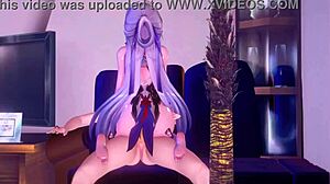 Jingliu rides cowgirl, big tits bouncing, fucking to orgasm and creampie in hentai animation