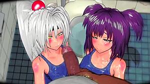 Dos tías chupando polla en hentai anime