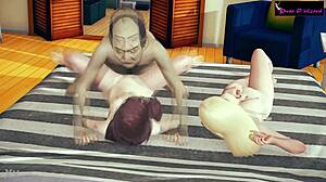 격렬한 인터레이셜 쓰리섬 데모, 블로우잡 포함