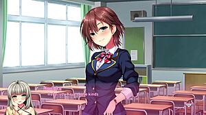 In real hentai situation part 8, blonde with big tits and ass performs blowjob on monster cock, leading to orgasm and facial