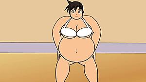 The growth zumo girl in anime animations with huge belly