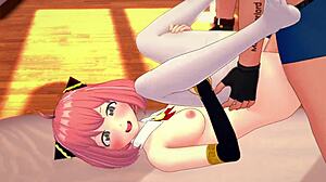 anya takes off her cute uniform in adult hentai version. Spying and parody included.