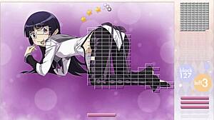 in this anime game, kuroneko engages in arkanoid gameplay with strip mechanics