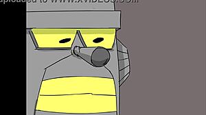 robo 3000 flashes tits outdoors gives public blowjob in anime animation