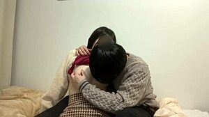 period play turns into deep kisses and lingerie teasing on bed with girlfriend