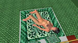 Tattooed Beauty Fingers Pussy with Banana in Temple 3D Cartoon