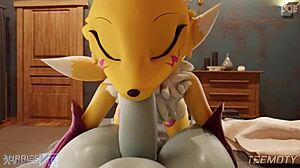 renamon kneels pov slurping huge monster cock with perky tits out