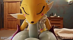 renamon kneels pov slurping huge monster cock with perky tits out