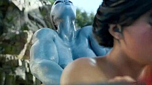 asari's huge blue futanari cock slams wet big ass tits in hardcore doggystyle creampie