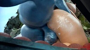 asari's huge blue futanari cock slams wet big ass tits in hardcore doggystyle creampie